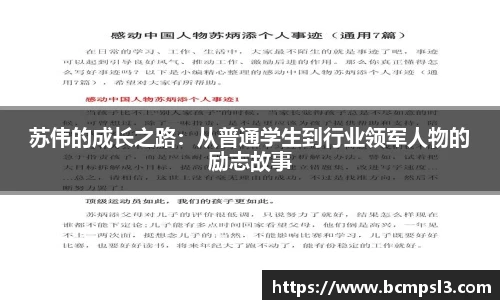苏伟的成长之路：从普通学生到行业领军人物的励志故事